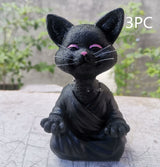 Whimsical Black Buddha Cat Figurine Meditation Yoga Collectible Happy Cat Decor Home Garden Decoration Garden Ornament