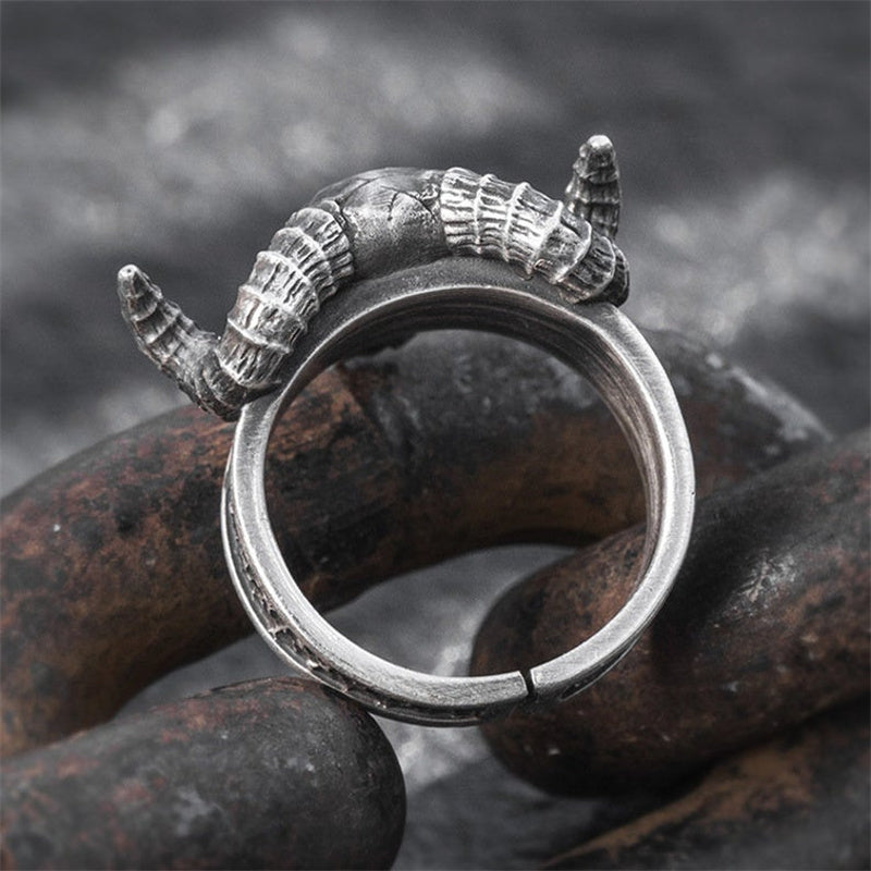 Stainless Steel Exaggerated Punk Ram Head Skull Ring