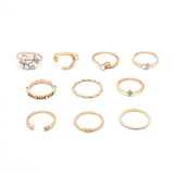 Bohemian Star Moon Love Pearl Leaf 10-Piece Ring - Minihomy