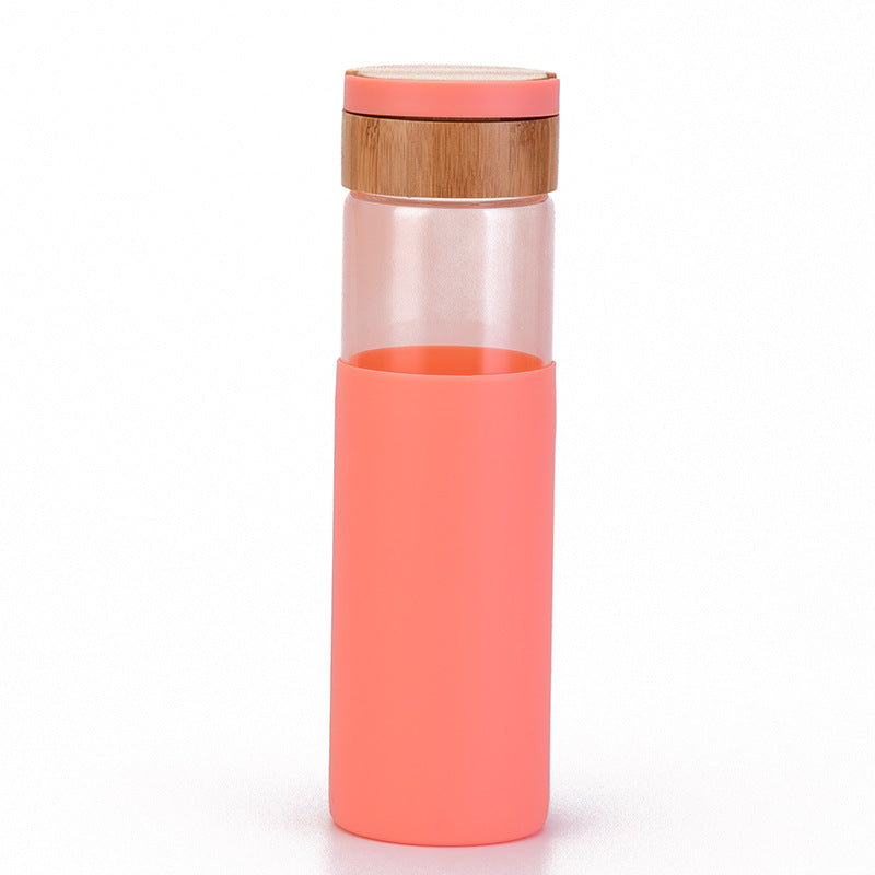 Handle Bamboo Cover Color Silicone Cover Outdoor Water Cup - Minihomy