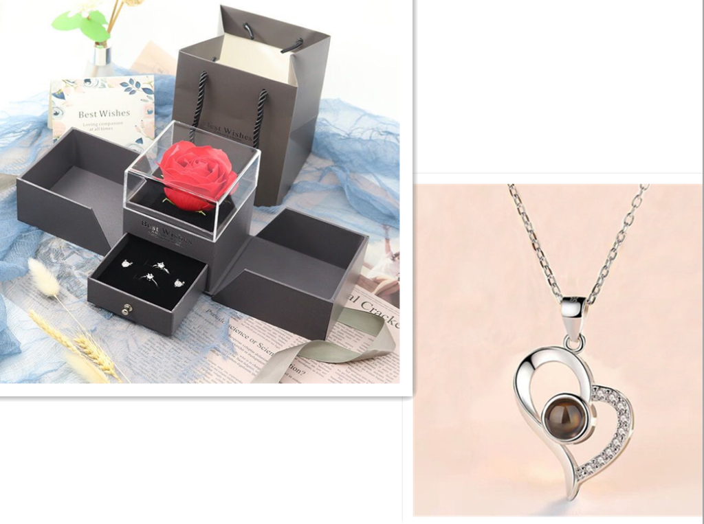 Valentine's Day Gifts Metal Rose Jewelry Gift Box Necklace For Wedding