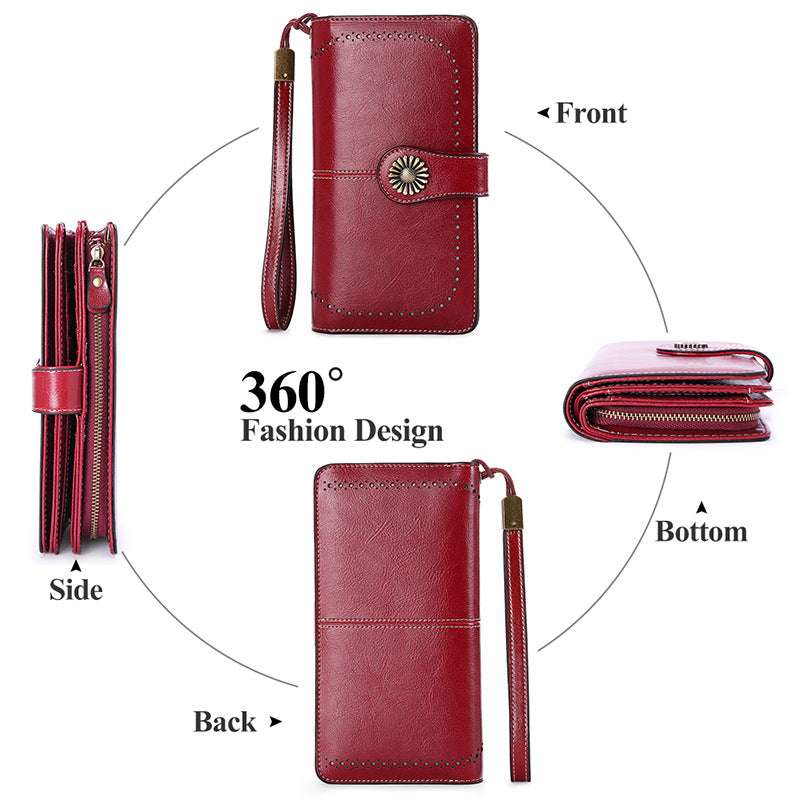 Hollow Women Clutch Leather Female Long Wallet - Minihomy