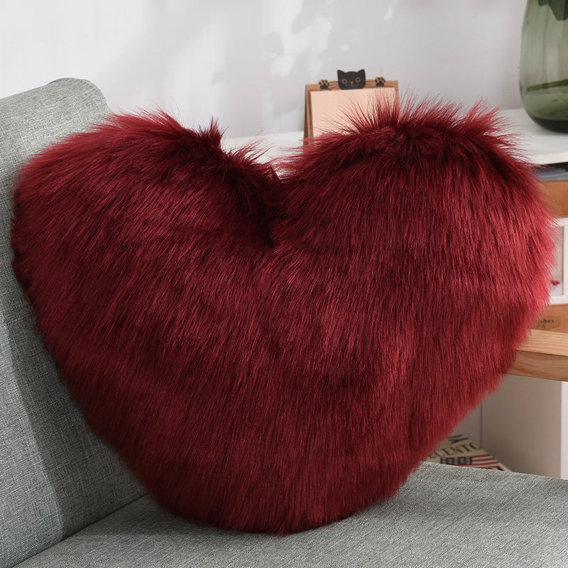 Pillows Heart Shape Long Plush Fluffy Shaggy Cushion Cover - Minihomy