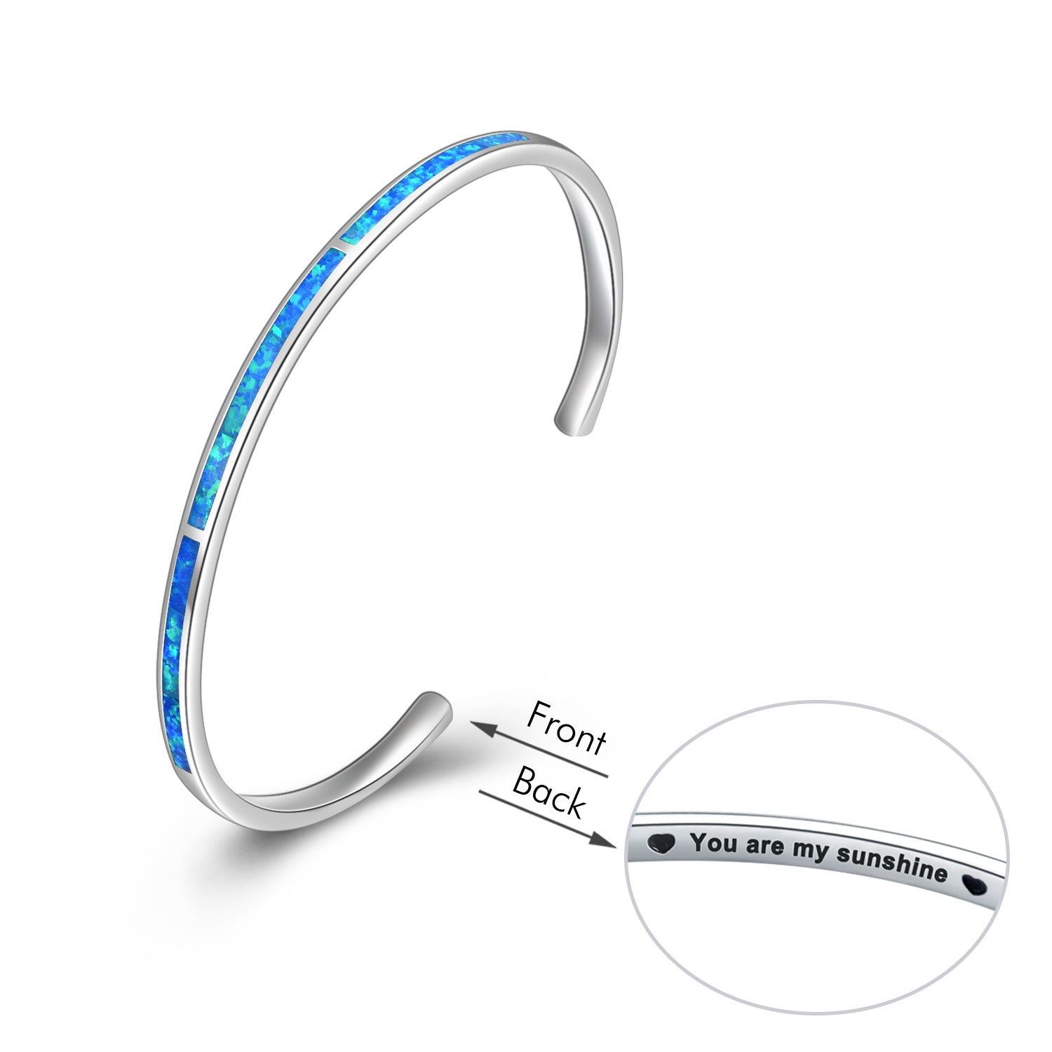 Blue and White Opal Bangle Bracelet Sterling Silver Adjustable Cuff Bracelets - Minihomy