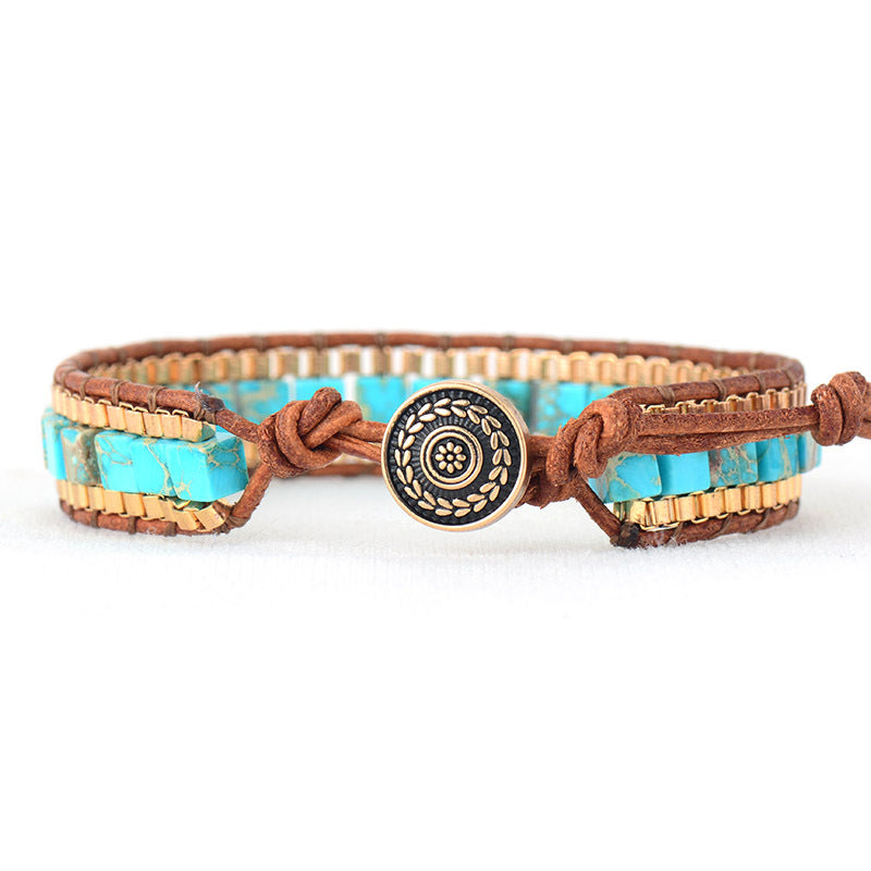 Imperial Stone Hand-woven Leather Bracelet - Minihomy