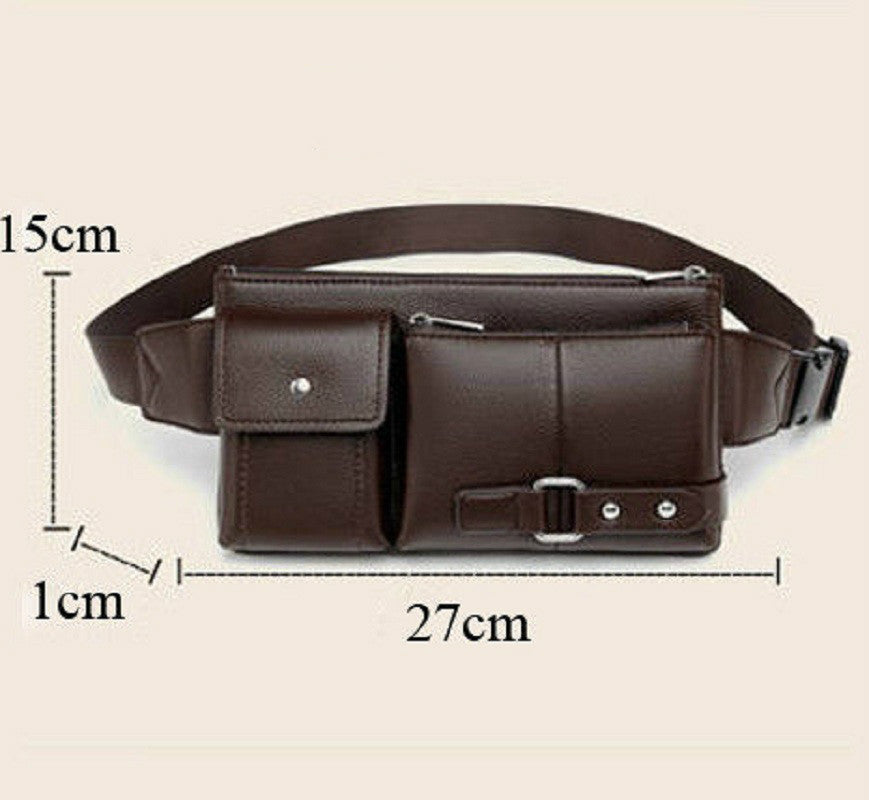 Men's Belt Bag Classic Solid Color PU Leather Waist Bag Outdoor Leisure Travel Fanny Pack Purse - Minihomy