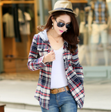 Women's Long-sleeved Plaid Hooded Shirt