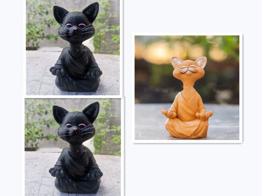 Whimsical Black Buddha Cat Figurine Meditation Yoga Collectible Happy Cat Decor Home Garden Decoration Garden Ornament