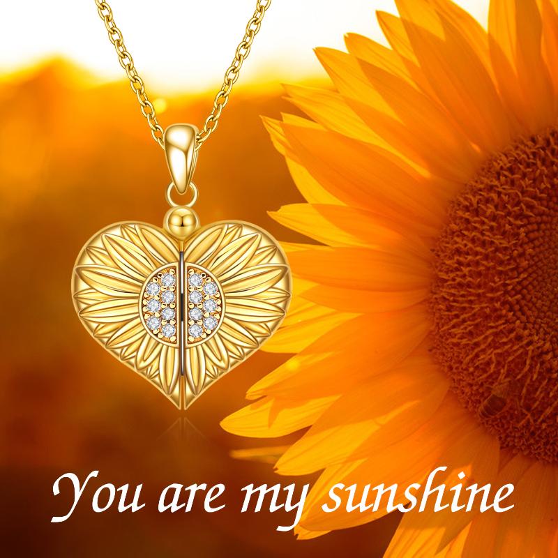 Locket Necklace Sterling sliver Heart Locket Necklace Sunflower Gifts Jewelry for Friend/Family/lover - Minihomy