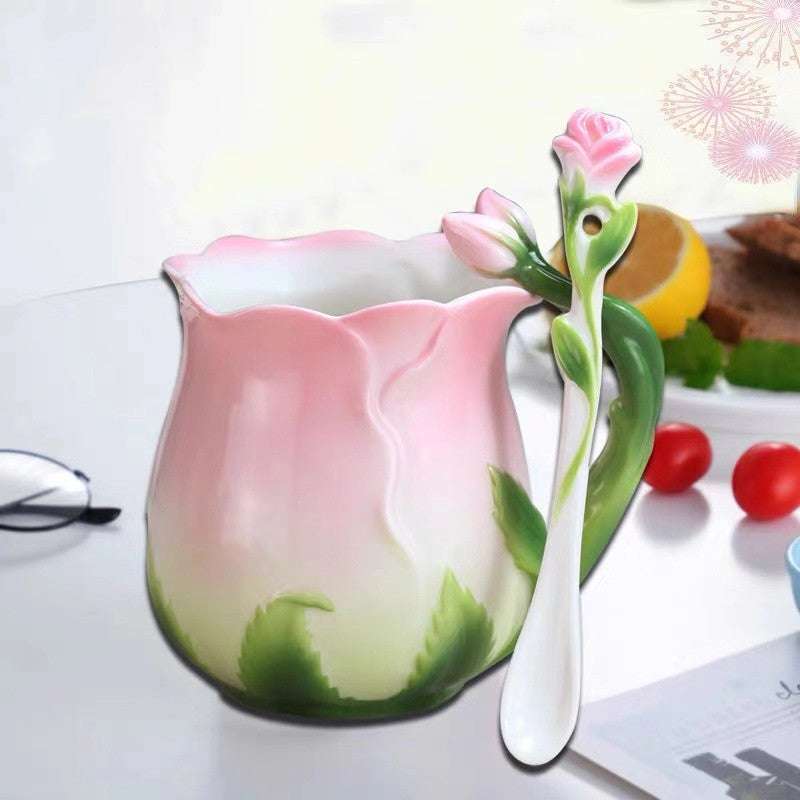 Flower Ceramic Coffee Cup Flower Tea Rose Mug - Minihomy