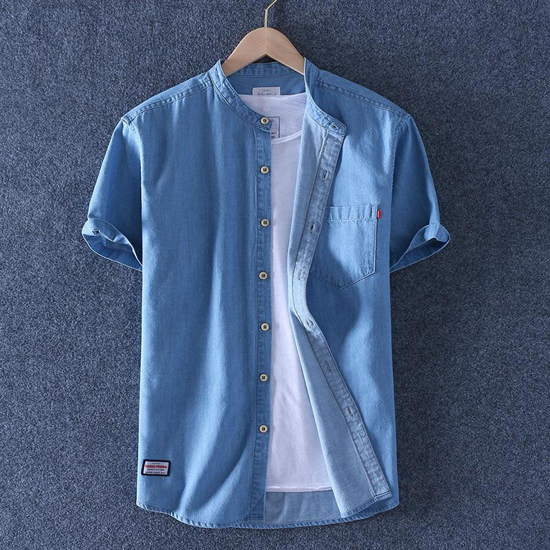 Denim Men's Short-sleeved Thin Summer Loose Casual Trend Half-sleeved Shirt - Minihomy