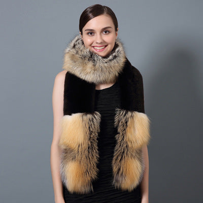 Silver Fox Fur Contrasting Color Scarf