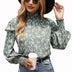 Loose Small Floral Stand-up Collar Ruffled Long-sleeved Shirt - Minihomy