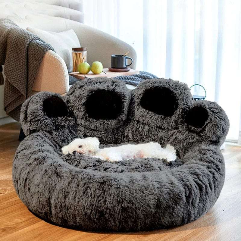 Cozy Bear Paw Pet Bed - Long Plush Round Cat and Dog Mat for Deep, Warm Sleep - Minihomy