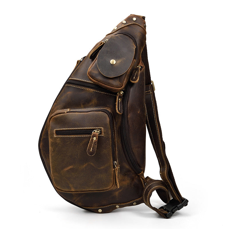 Chest Bag Men's Diagonal Bag Leather Casual Outdoor Travel Bag Shoulder Bag - Minihomy