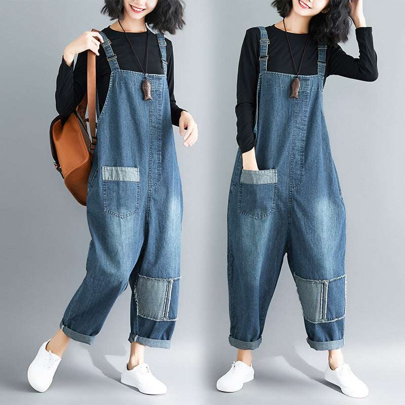 Casual Literary Women's Plus Size Denim Overalls - Minihomy