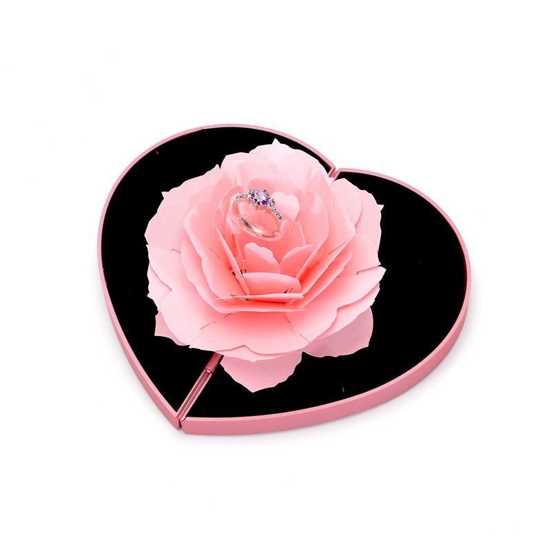 3D Love Box Heart-shaped Rose Flower Rotating Ring Box - Minihomy