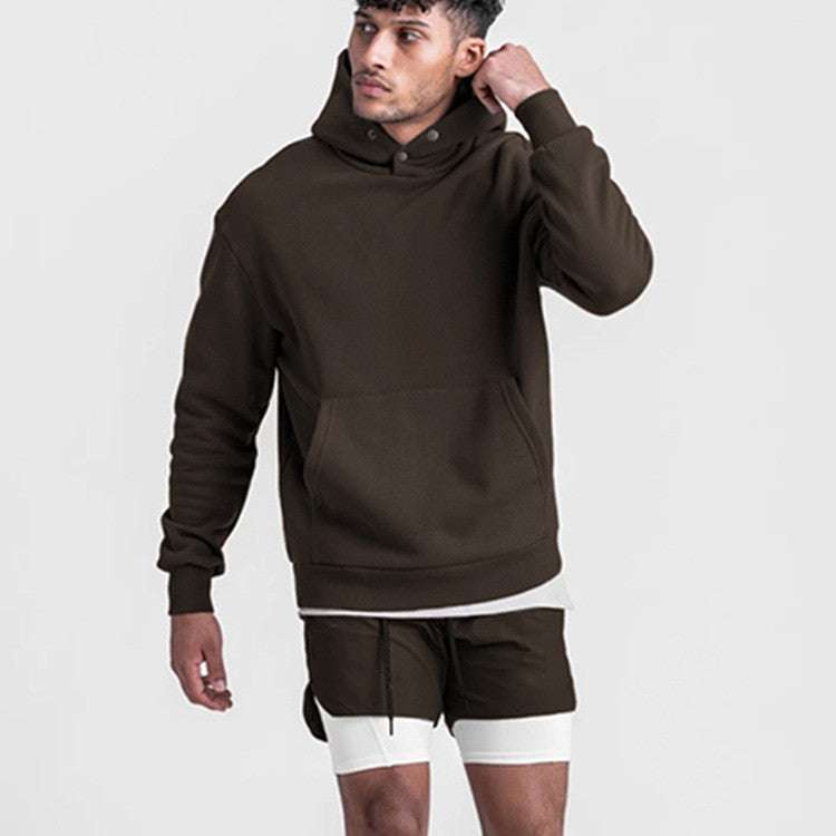 Men's Sports Loose Solid Color Plus Fleece Hooded Sweater - Minihomy