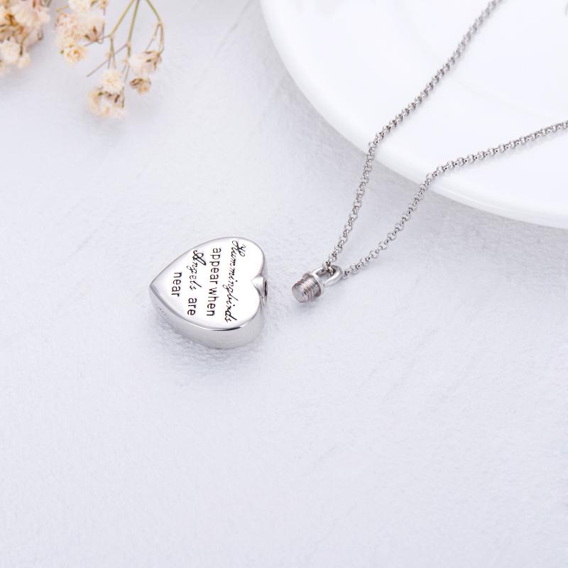 Hummingbird Flower Cremation Urn Necklace for Human Ashes 925 Sterling Silver Heart Keepsake Memorial Locket Holder - Minihomy