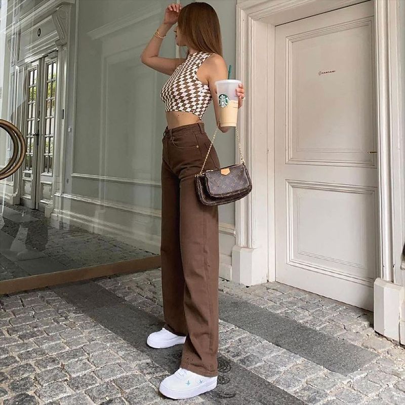 Brown Jeans Retro American Solid Color Looks Thin - Minihomy