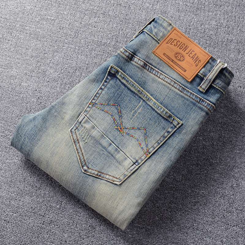 Men's Jeans Made Old Washed Slightly Elastic - Minihomy