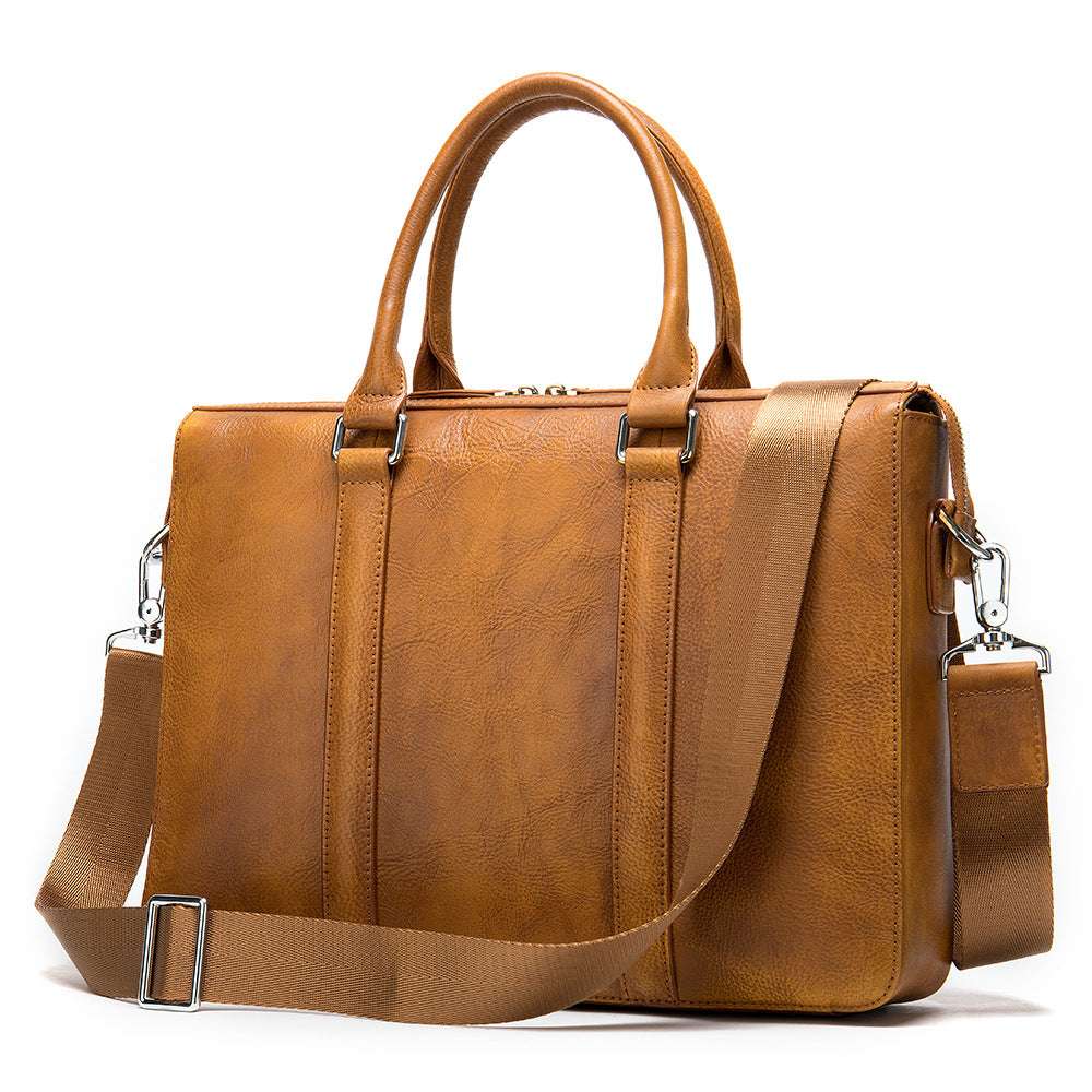 Men's Simple Solid Color Leather Briefcase - Minihomy