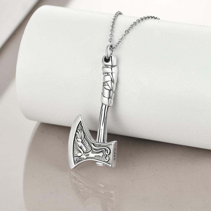 Sterling Silver Viking Norwegian Axe Necklace For Men