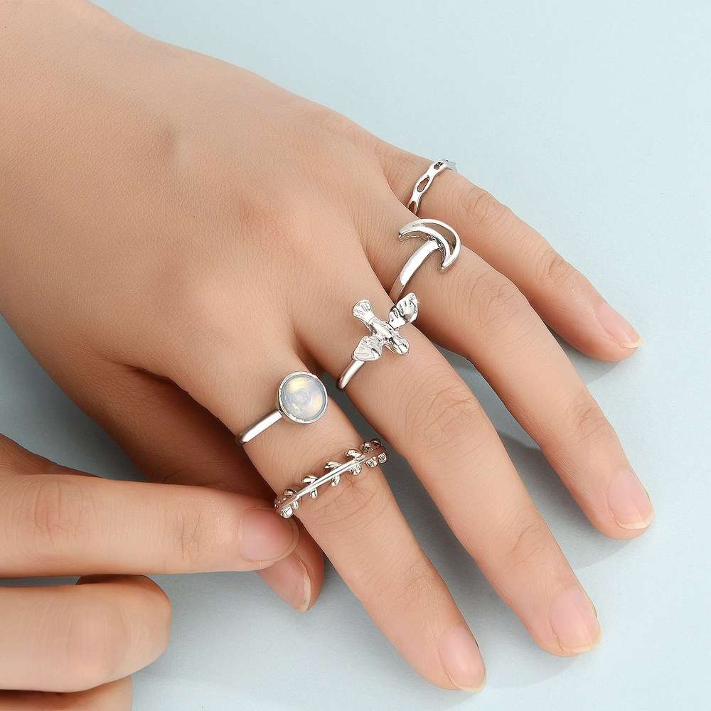 Flying Bird Shape Alloy Ring Moon 5-piece Set - Minihomy