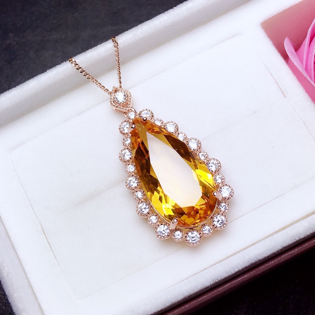 Oversized Particles Drop Citrine Pendant Necklace Women - Minihomy