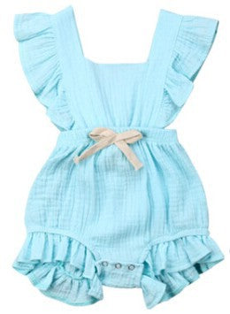 Lotus leaf lace sleeve bow baby dress - Minihomy