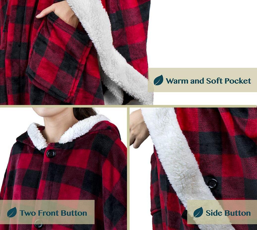 Flannel Double Pocket Soft Plush Cloak - Minihomy