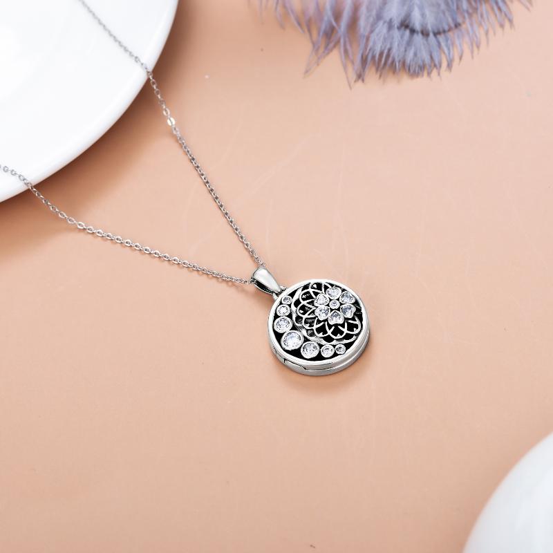 Crescent Moon Flower Locket Photo Necklace That Holds Pictures 925 Sterling Silver Pendant - Minihomy