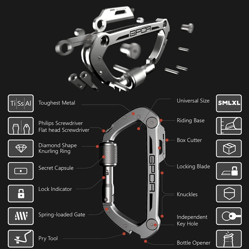 Outdoor Survival Keychain Multifunctional Metal Travel Carabiner For Men's Waistband - Minihomy