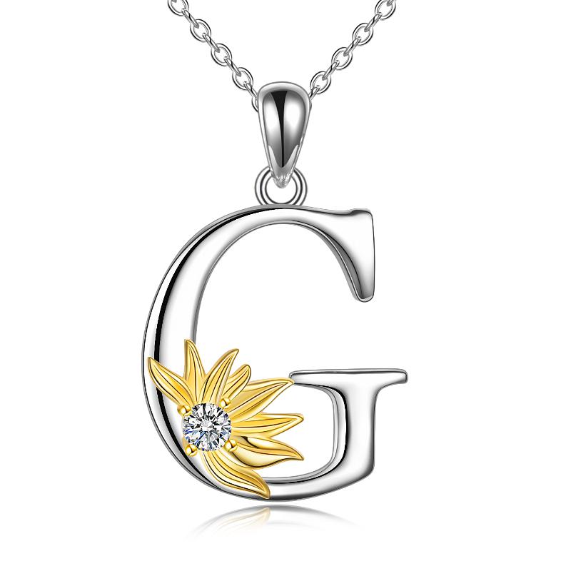 Sterling Silver Initial Alphabet Sunflower A Letter Script Name Pendant Necklace for Women Girls