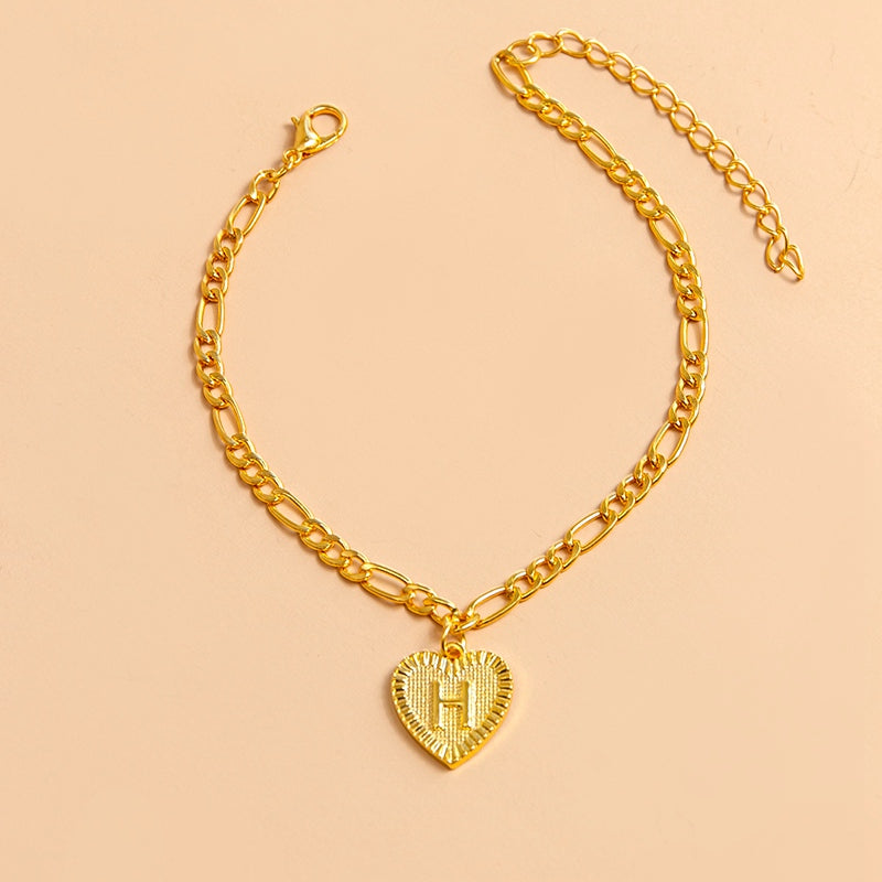 Initial Letter Anklet Gold Color Heart Pendant Foot Bracelets Women - Minihomy