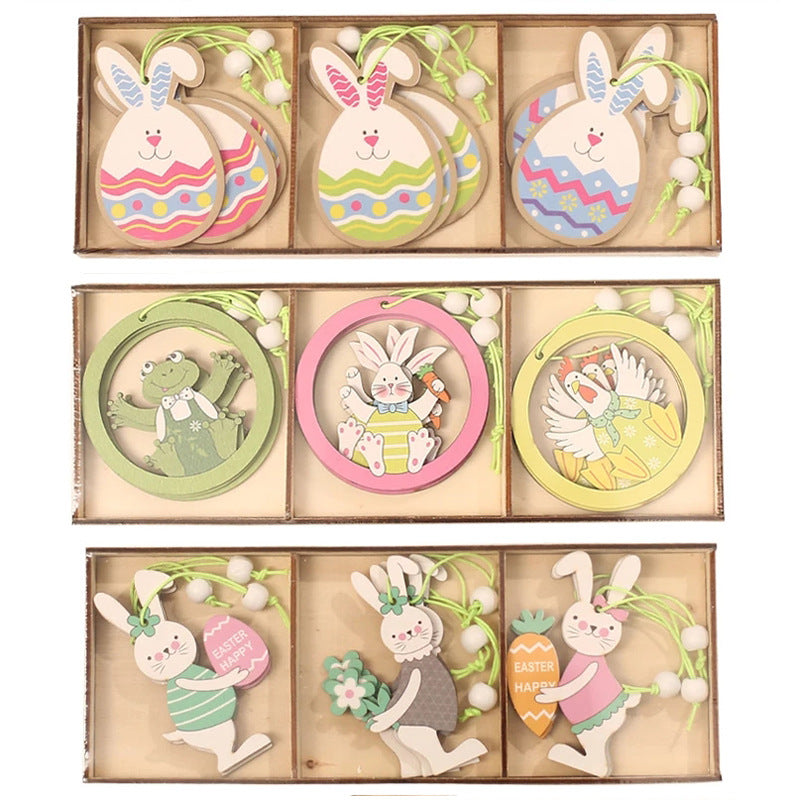 Easter Bunny Egg Animal Painting Pendant Wooden Crafts - Minihomy