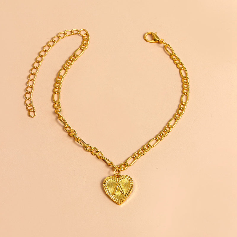 Initial Letter Anklet Gold Color Heart Pendant Foot Bracelets Women - Minihomy