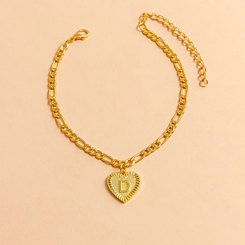 Initial Letter Anklet Gold Color Heart Pendant Foot Bracelets Women - Minihomy