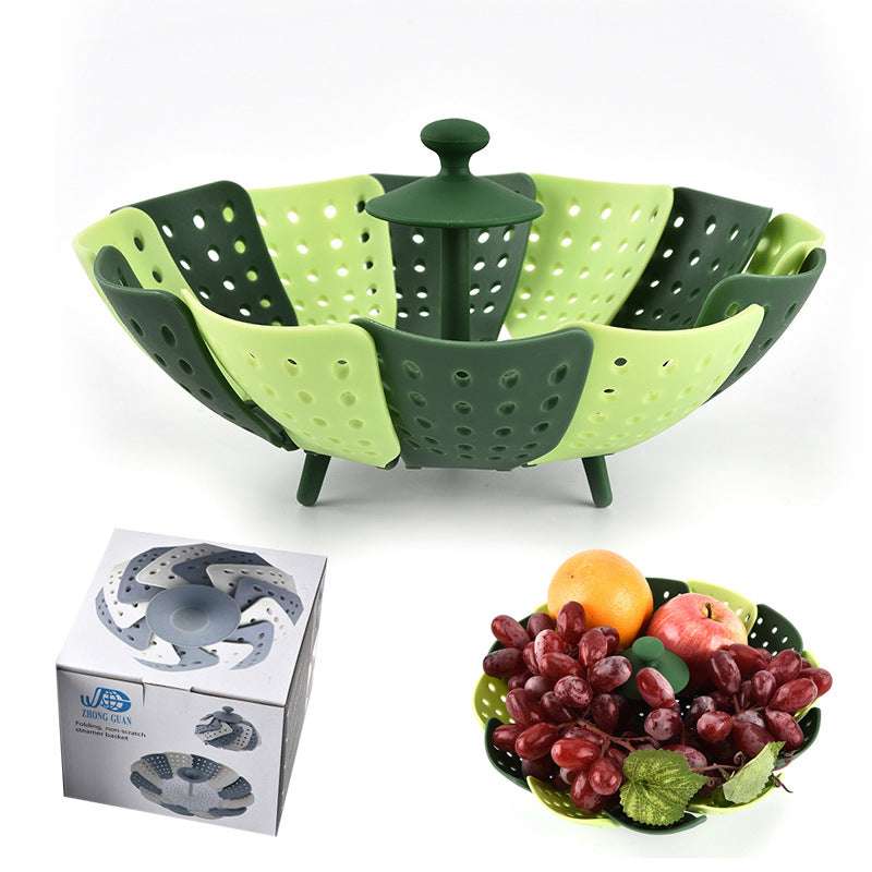 Kitchen Foldable And Retractable Fruit Basket In Plastic Steamer With Handle - Minihomy