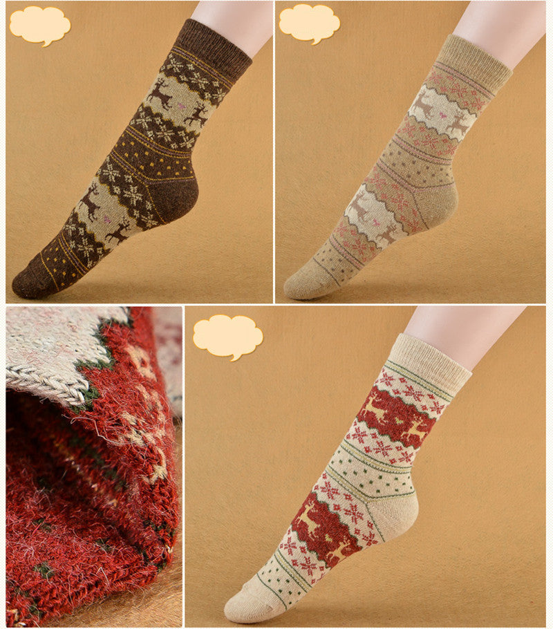 Women's Thickened Warm Retro Christmas Print Socks