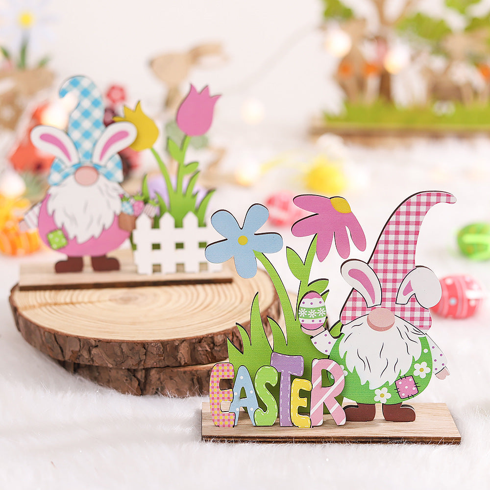 Easter Wooden Crafts Decoration Scene Dress Up Props - Minihomy