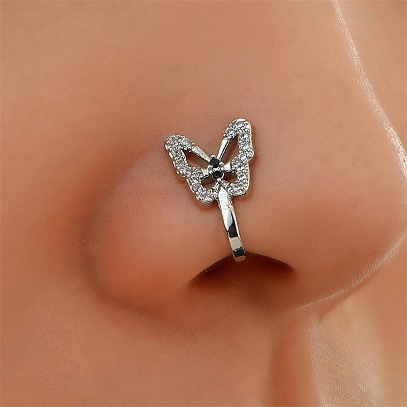 Personalized U-Shaped Diamond-Studded Butterfly Non-Hole Nose Clip - Minihomy