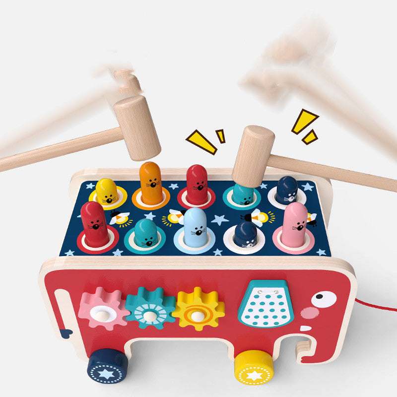 Montessori Toddlers Kids Wooden Pounding Bench Animal Bus Toys Early Educational Set Gifts For Children Toy Musical Instrument - Minihomy