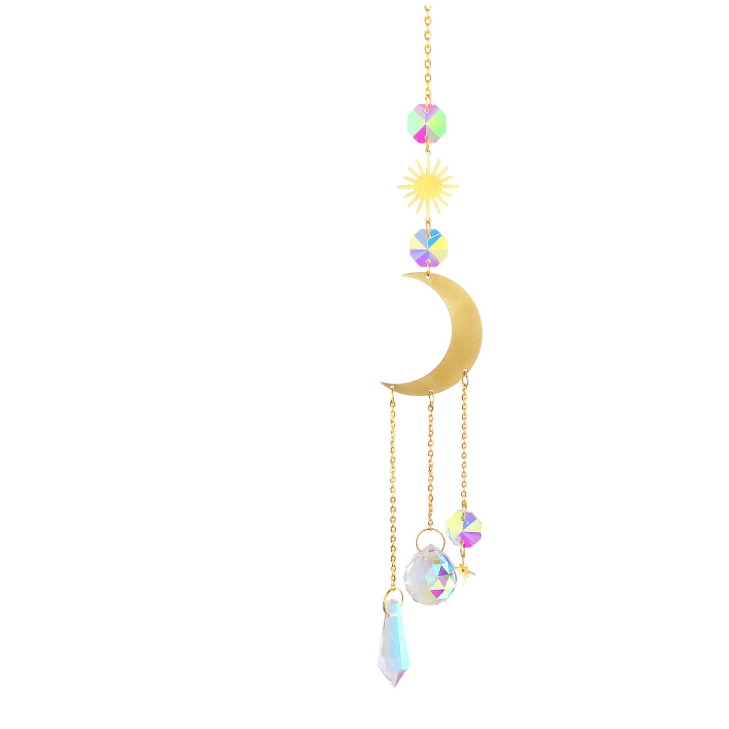 Crystal Sun Catcher Moon Star Wind Chime Pendant - Minihomy