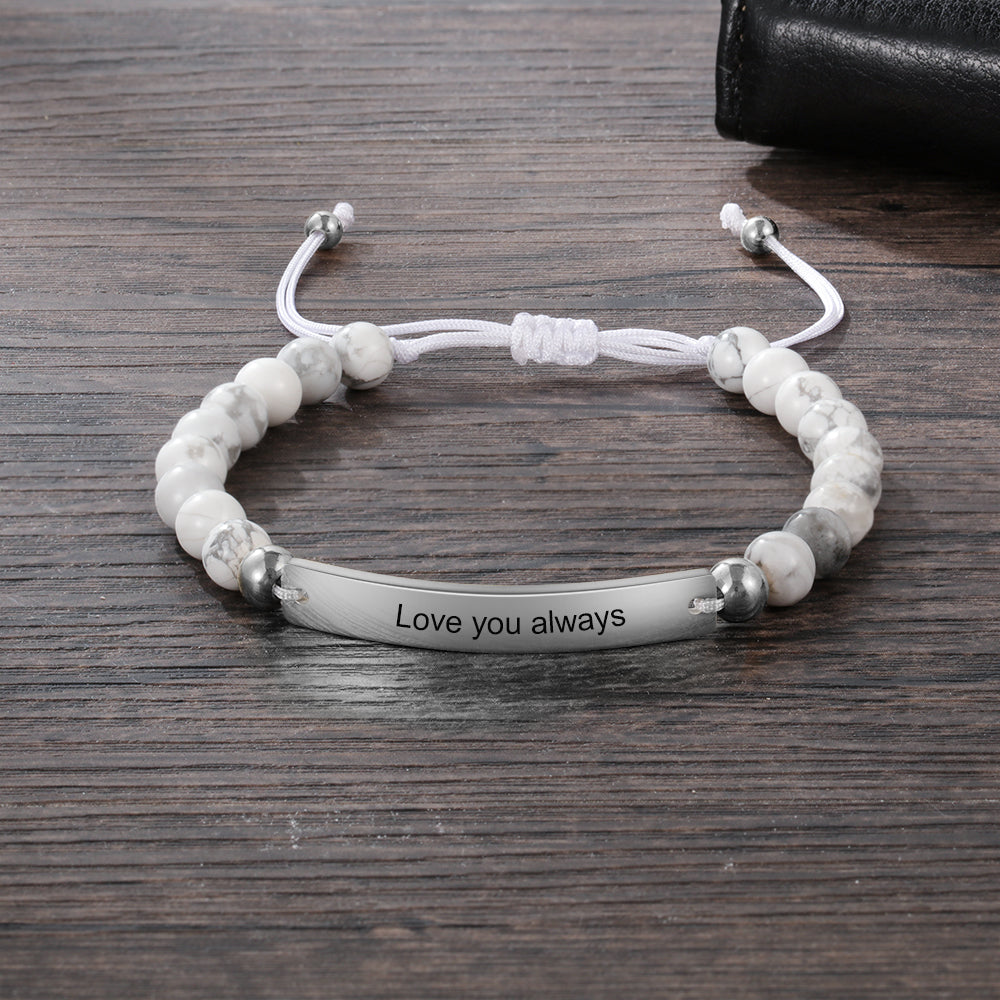 Personalized Beaded Adjustable Engraved Bar Bracelets - Minihomy