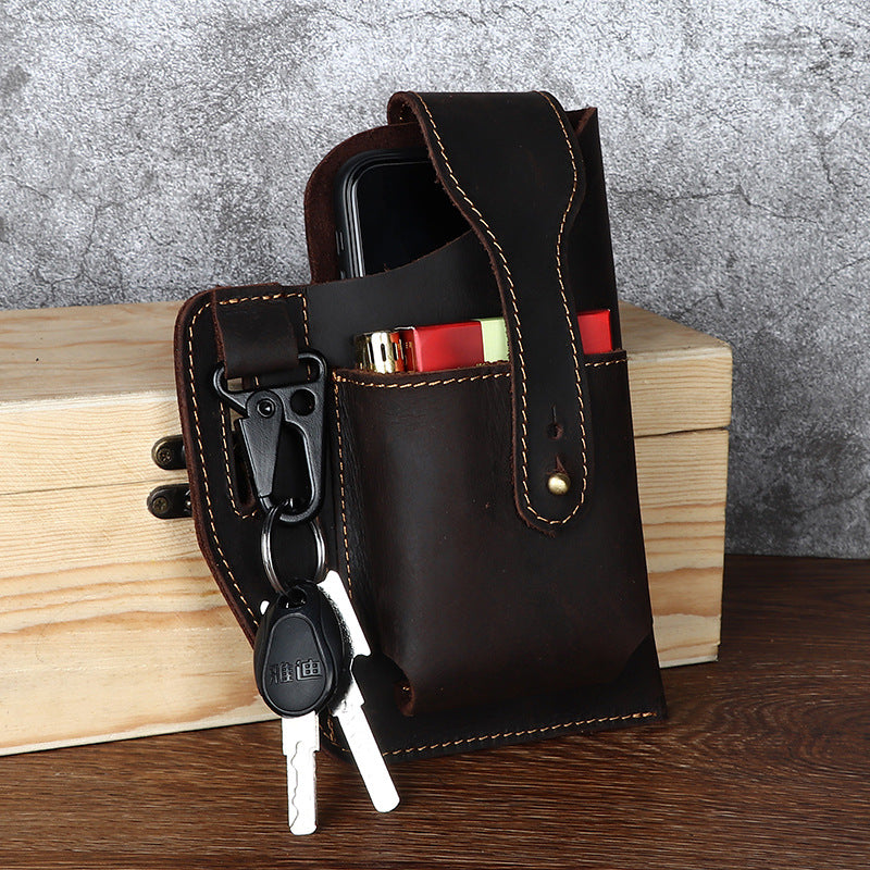 Men's Retro Leather Phone Hanging Belt Bag - Minihomy