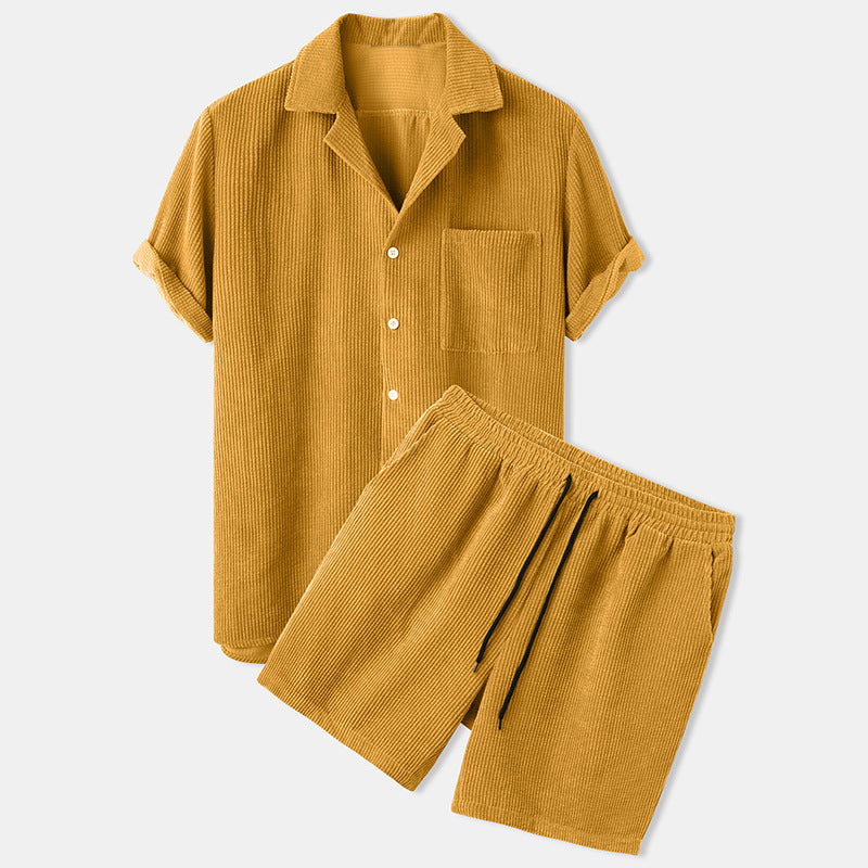 Corduroy Short Sleeve Suit Two Piece - Minihomy