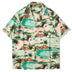 Men Short Sleeve Shirts Vintage Flower Print Streetwear Retro Summer Man Blouse - Minihomy