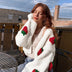 Female Cute Strawberry Loose V-neck Cardigan Sweater - Minihomy