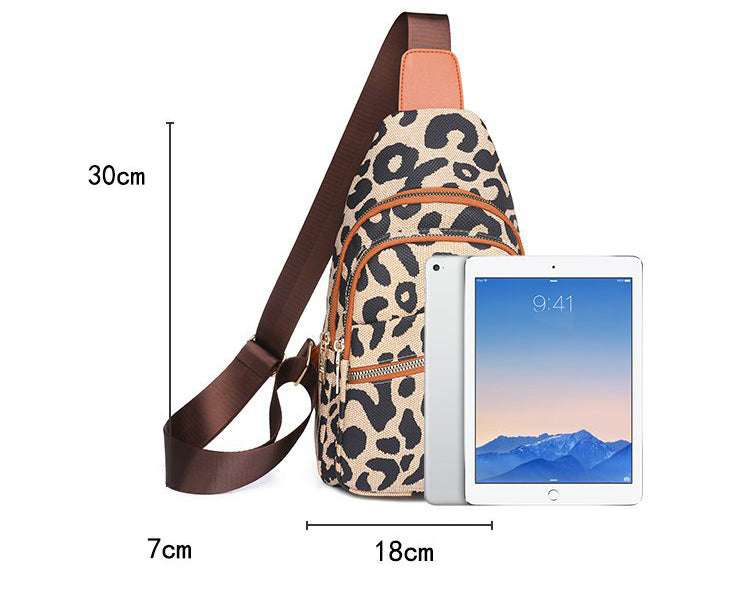 Leopard Print Sling Chest Bag With Headphone Jack Crossbody Backpack Shoulder Bag Women - Minihomy